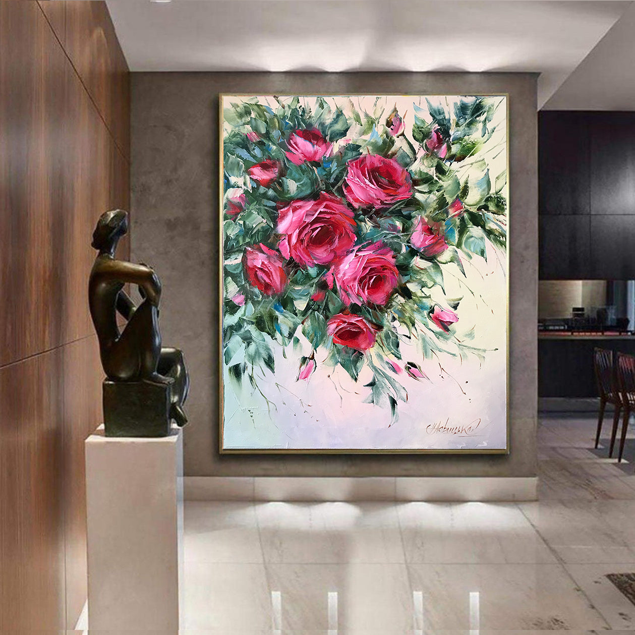 Abstract Roses Oil Painting Original Pink Rose Wall Art Abstract Flowe ...