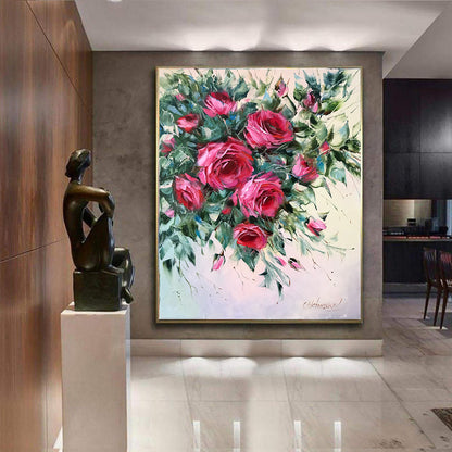 Abstract Roses Oil Painting Original Pink Rose Wall Art Abstract Flower Paintings on Canvas Rose Artwork