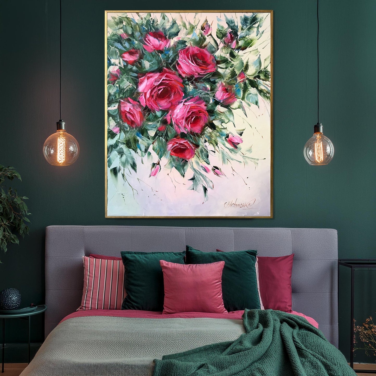 Abstract Roses Oil Painting Original Pink Rose Wall Art Abstract Flower Paintings on Canvas Rose Artwork