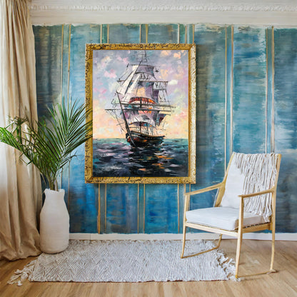 Abstract Sailboat Paintings on Canvas Large Sailboat Wall Art Sailing Ship in Ocean Oil Painting Original Big Sail Boat Painting