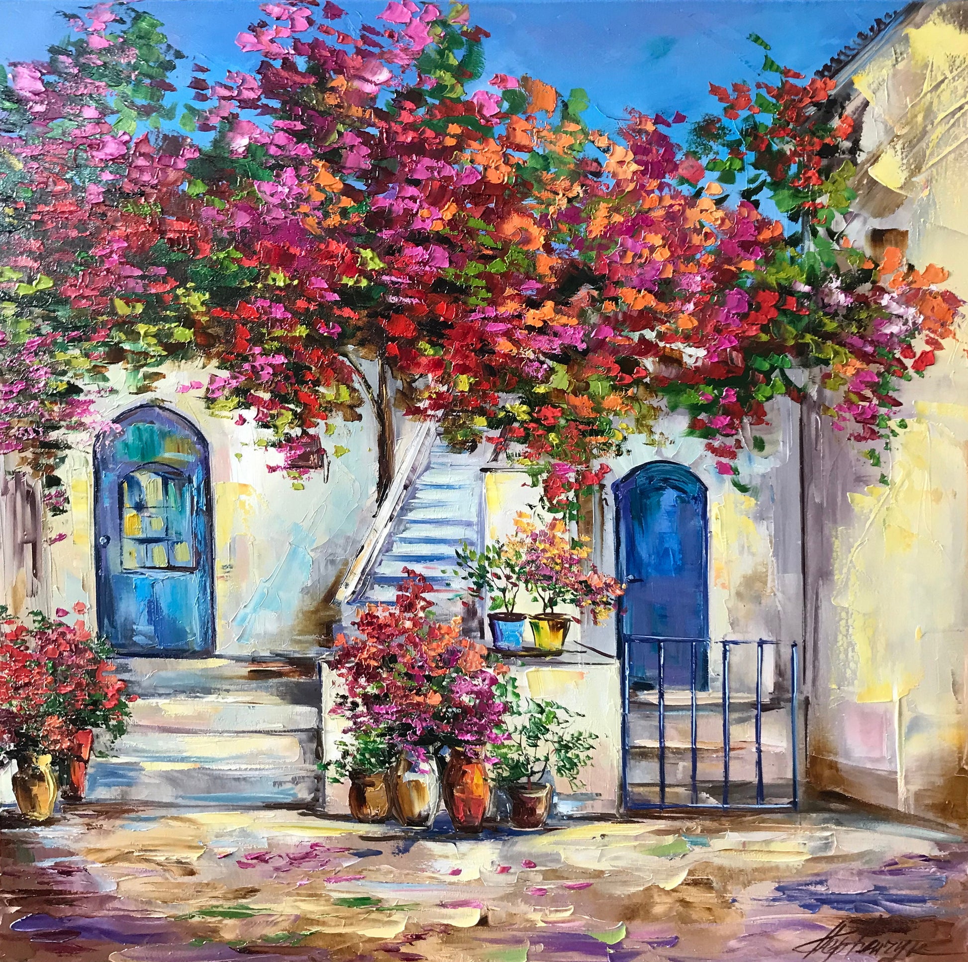 santorini-blue-door-oil-painting-greek-house-wall-art