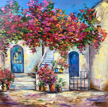 santorini-blue-door-oil-painting-greek-house-wall-art