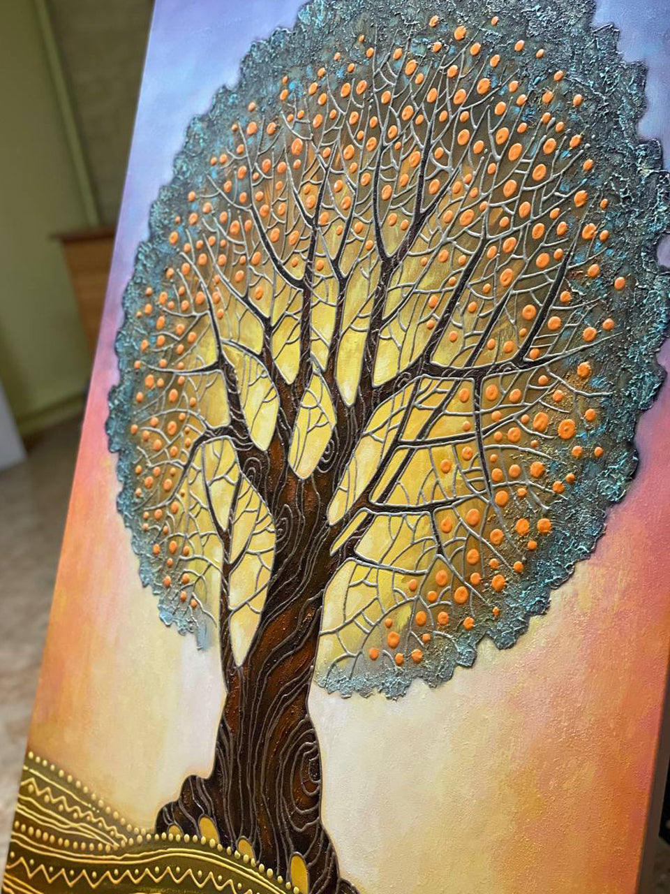 Gustav Klimt Tree of Life Painting on Canvas Gold Tree Painting Large Golden Tree Wall Art Klimt Gold Blue Art Family Tree Painting for Home