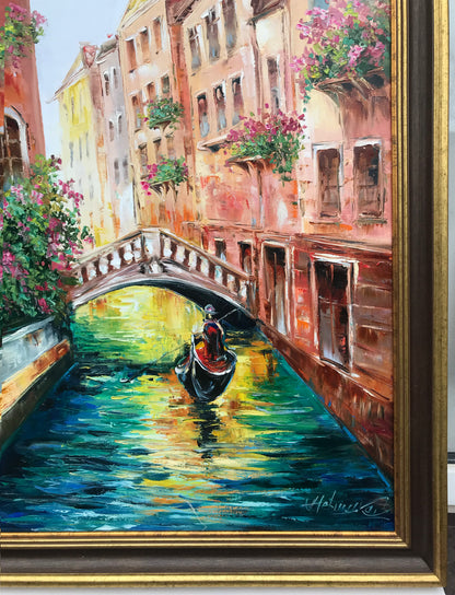 Large Venice Oil Painting Original Italy Canvas Art Gondola Boat Painting Europe Italy Wall Art Framed Venice Grand Canal Oil Painting