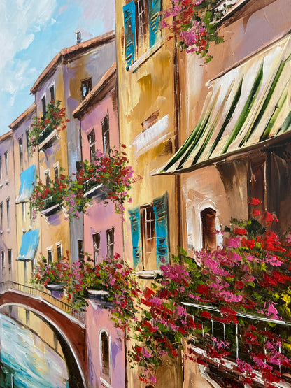 Venice Italy Oil Painting Original Canvas Art Gondola Boat Painting Travel to Italy Gift Italian Wall Art Framed Venetian Canal Oil Painting