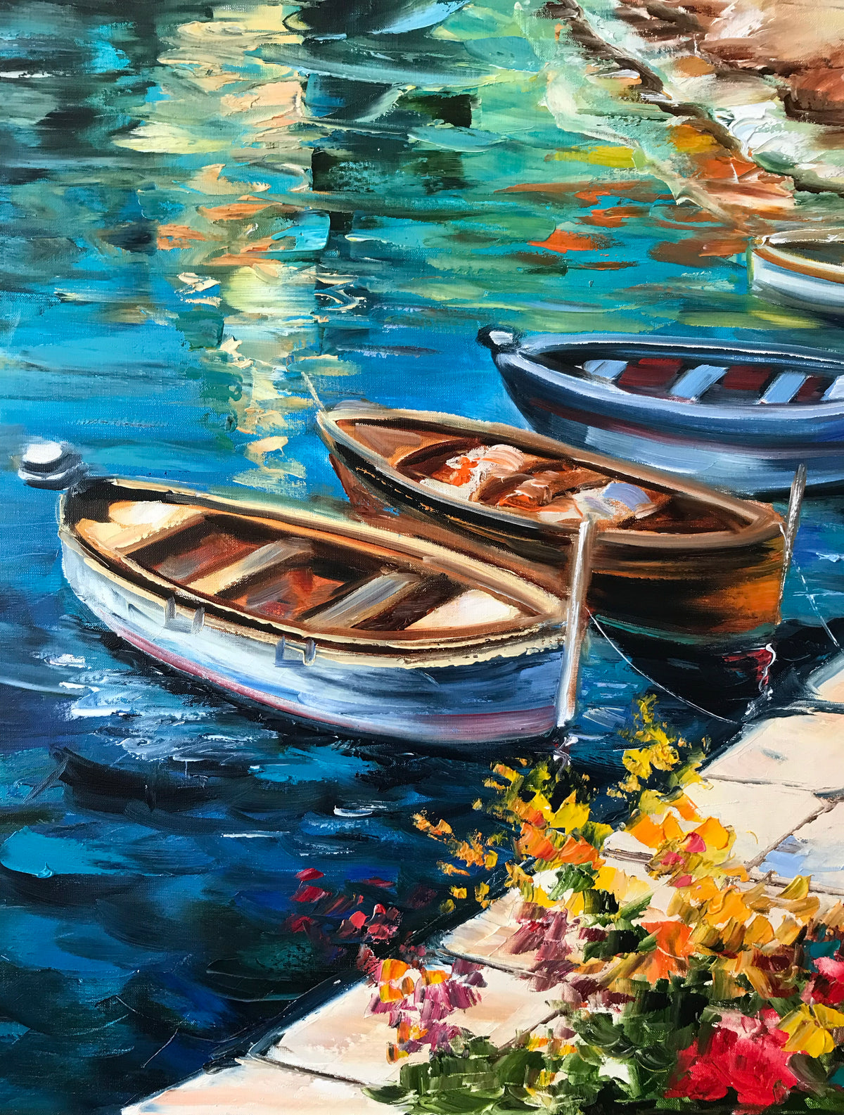 Vernazza Cinque Terre Oil Painting | Original Famous Italian Coastal Village Wall Art, Italy Coast Artwork