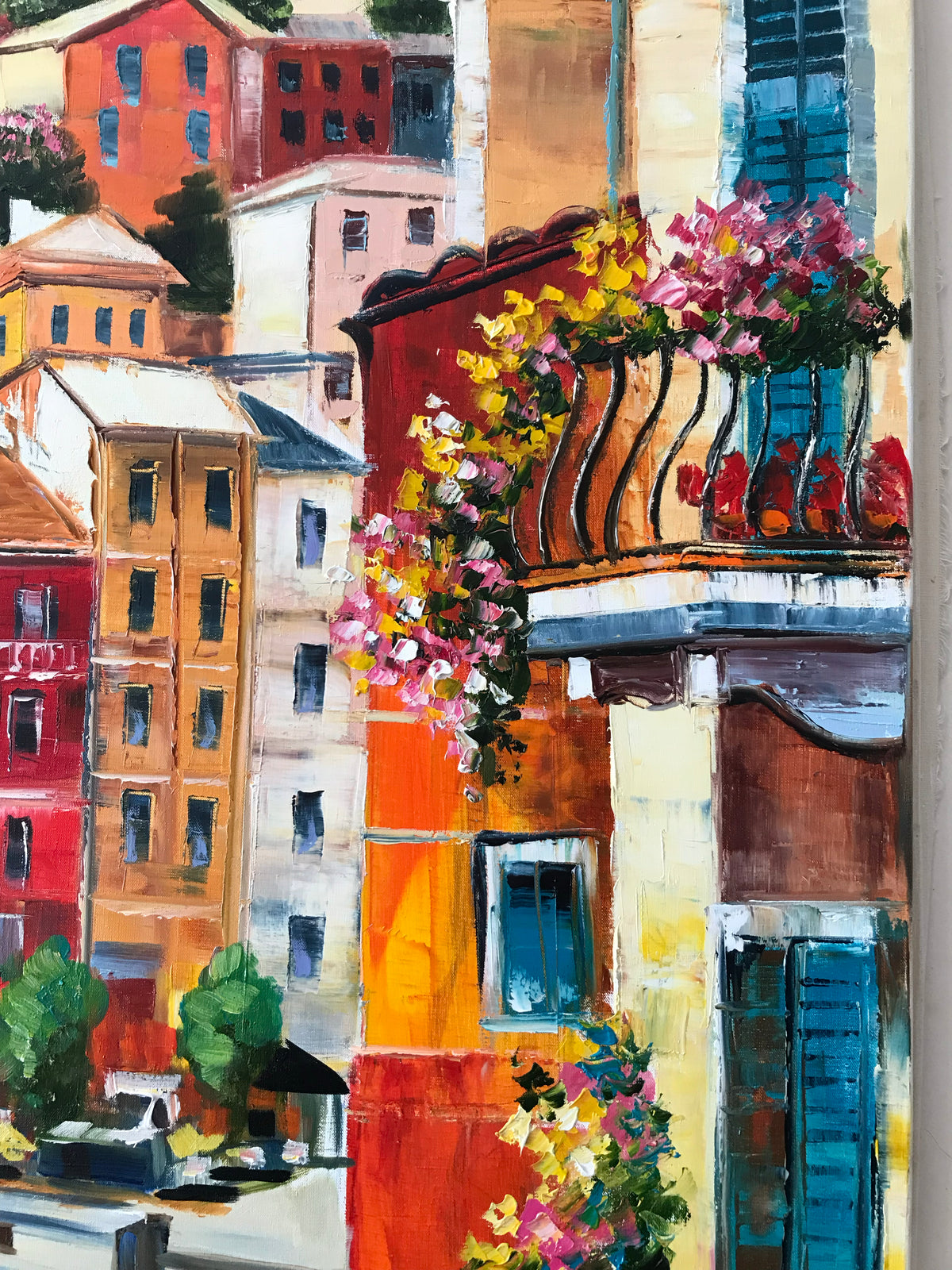 Vernazza Cinque Terre Oil Painting | Original Famous Italian Coastal Village Wall Art, Italy Coast Artwork