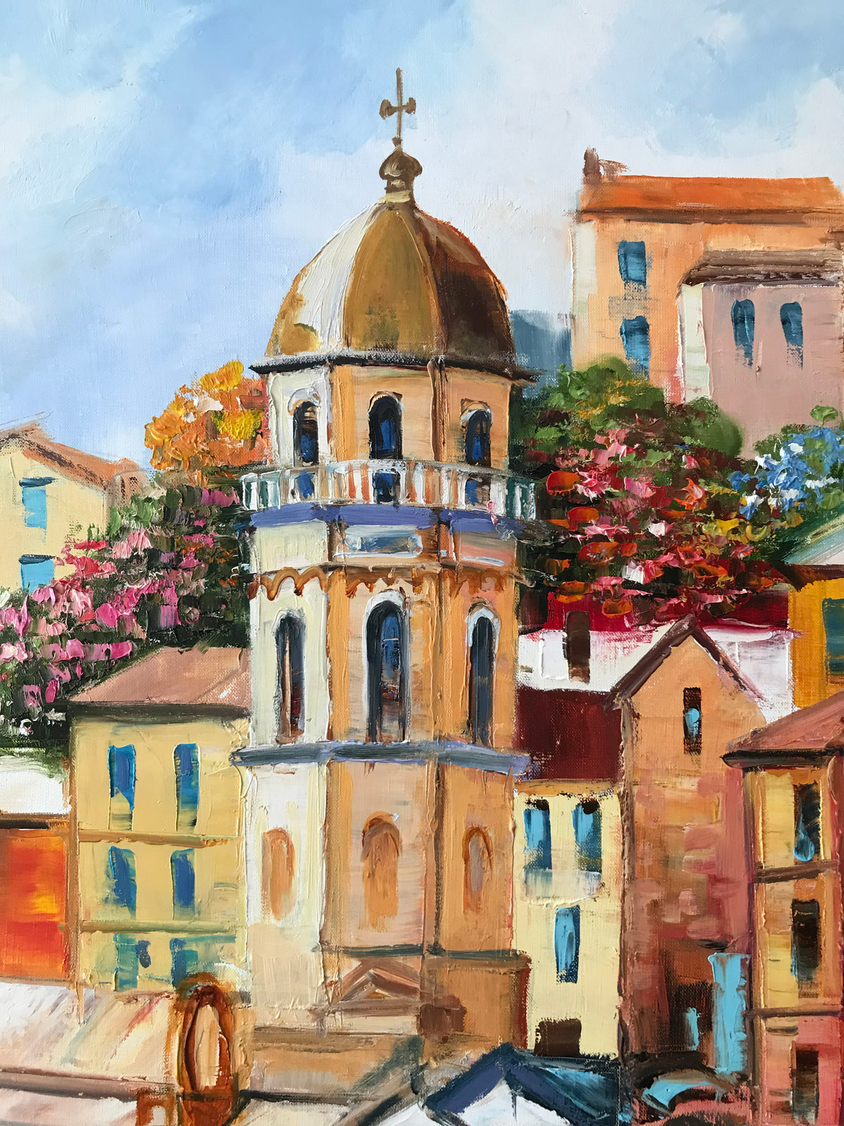 Vernazza Cinque Terre Oil Painting | Original Famous Italian Coastal Village Wall Art, Italy Coast Artwork