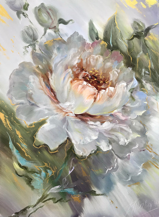 Extra Large Abstract Floral Oil Painting Neutral White Flower Painting Bloom Painting 40x60 Big Flowers for Wall Decor XL Painting Abstract