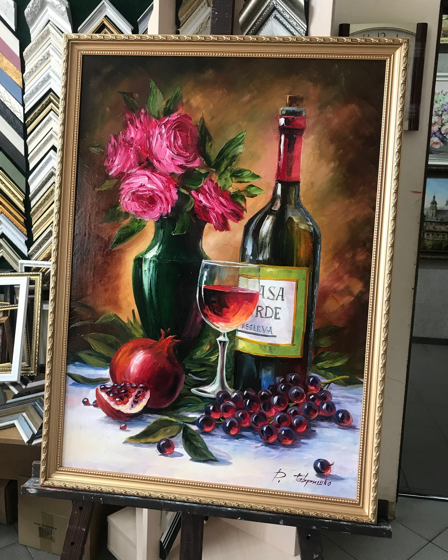 Red Wine Painting on Canvas Wine Bottle Painting Original Grapes and Wine Painting Still Life Fruit Art
