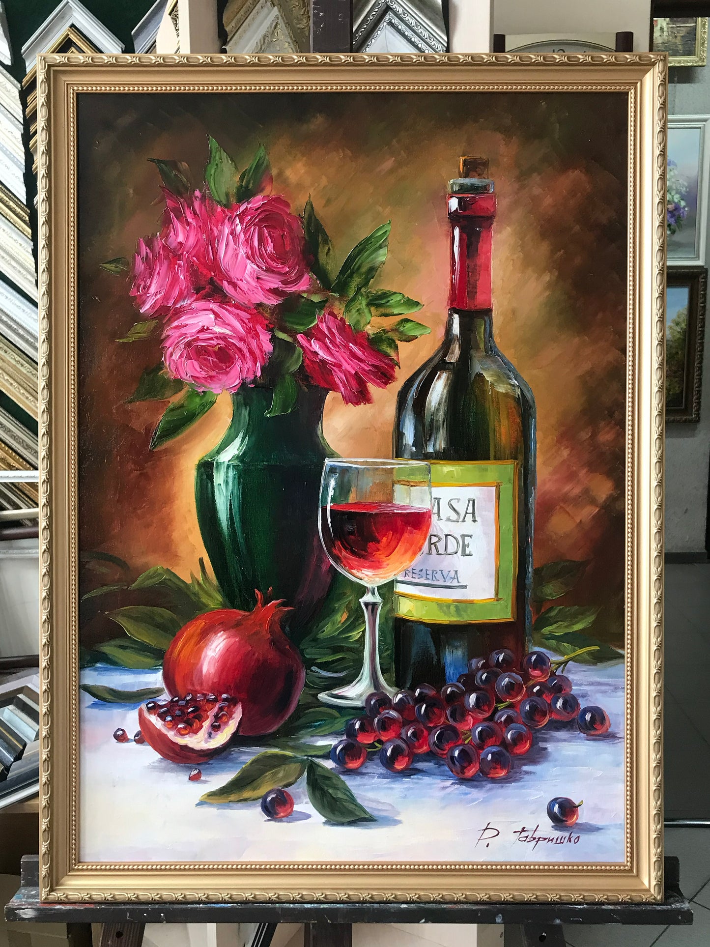 Red Wine Painting on Canvas Wine Bottle Painting Original Grapes and Wine Painting Still Life Fruit Art