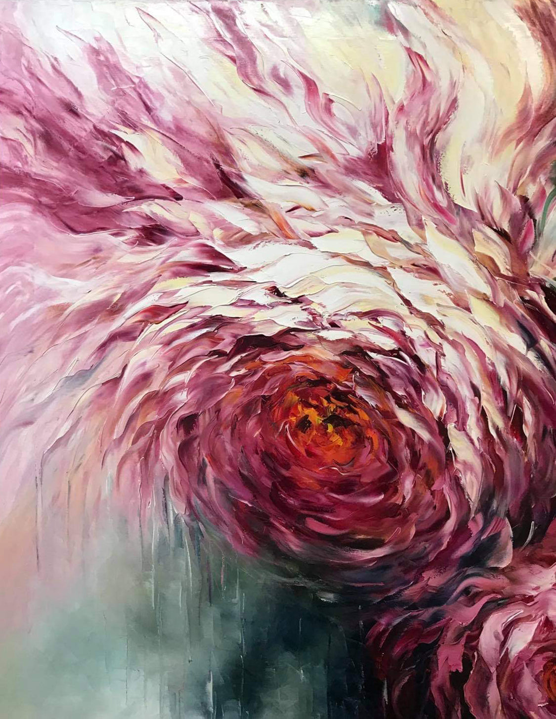 Large Abstract Flowers Painting on Canvas, Oversized Rose Flower Oil Painting, Extra Large Abstract Floral Wall Art