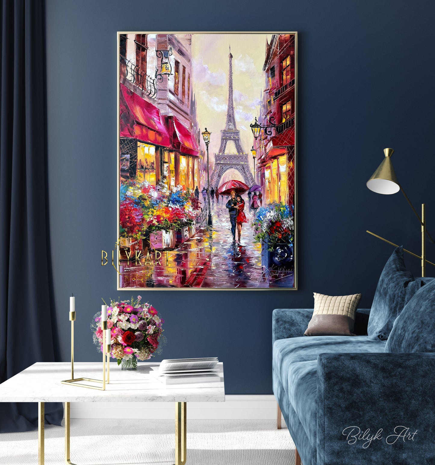 Couple Walking in Paris Oil Painting Original Romantic Painting Canvas Eiffel Tower Art Love in Paris Wall Art Parisian Decor