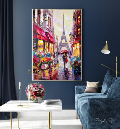 Couple Walking in Paris Oil Painting Original Romantic Painting Canvas Eiffel Tower Art Love in Paris Wall Art Parisian Decor