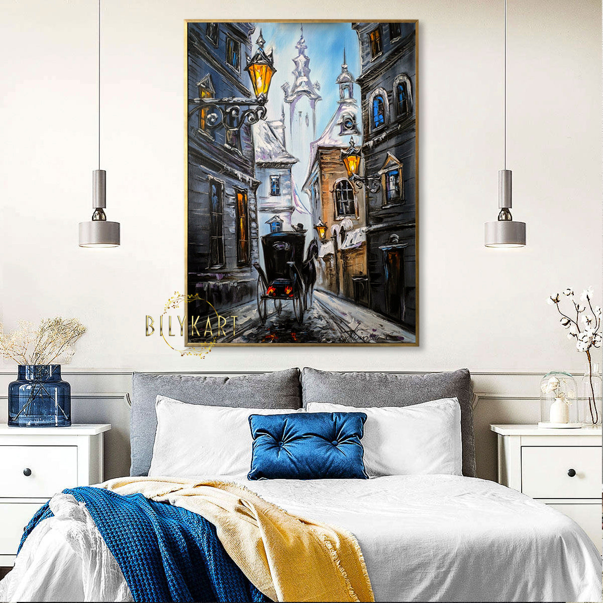 European Town Oil Painting Original Horse and Carriage Painting on Canvas Paintings of European Cities Europe Gift