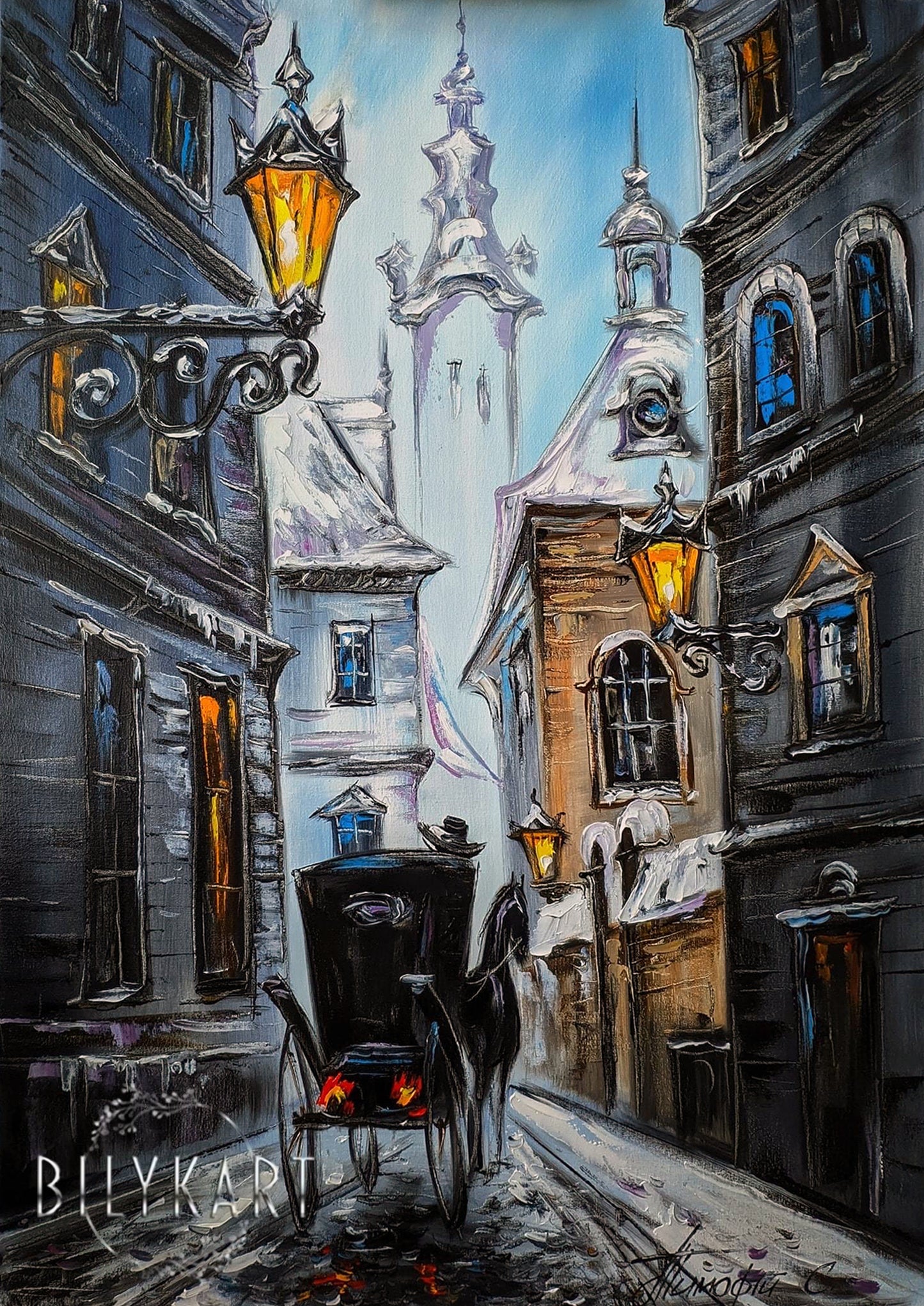 European Town Oil Painting Original Horse and Carriage Painting on Canvas Paintings of European Cities Europe Gift