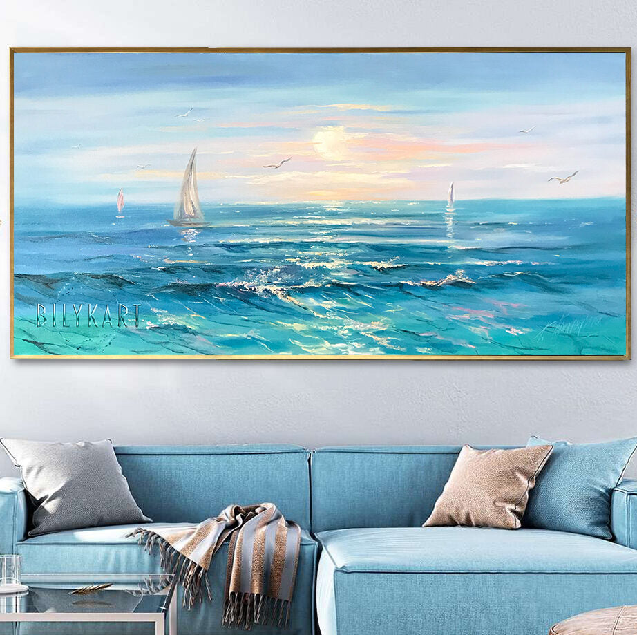 Large Blues seascape oil painting by BilykArt