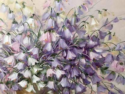 Purple Flowers Oil Painting Original, Wildflower Wall Art, Large Bluebells Flower Bouquet Painting for Bedroom