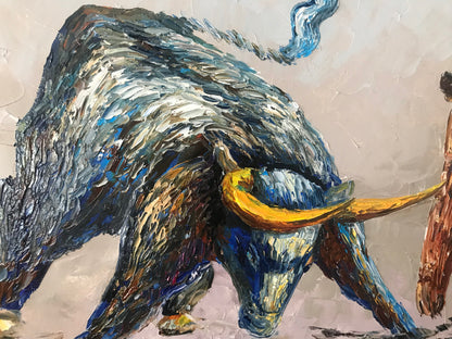 Large Bull and Bear Market Painting on Canvas Modern Stock Market Wall Decor Oversized Wall Street Bull vs Bear Painting