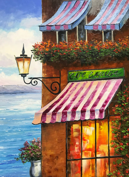 Mediterranean Scenery Oil Painting on Canvas Original Italian Cafe Painting Vacation Memory Gift Italy Oil Painting Mediterranean Art