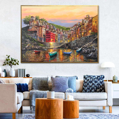 Riomaggiore Cinque Terre Painting on Canvas Italian Coastal Villages Artwork Italy Fishing Village Oil painting Original Art