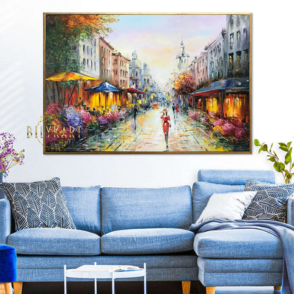 French Street Scene Oil Painting Original Paris Street Cafe Paintings Emily in Paris Wall Art Large French Bistro Painting Paris Art Gift