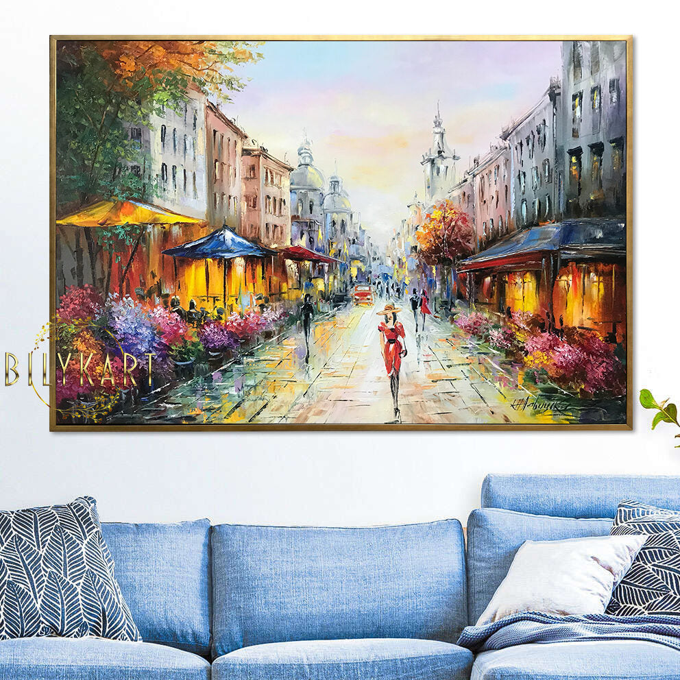 French Street Scene Oil Painting Original Paris Street Cafe Paintings Emily in Paris Wall Art Large French Bistro Painting Paris Art Gift