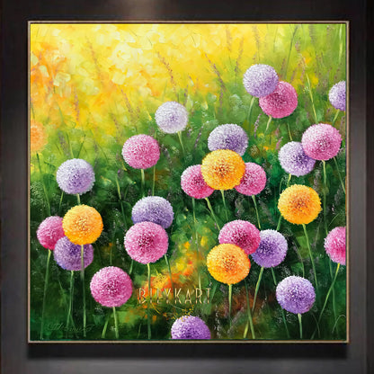 Large Dandelion Painting on Canvas Wild Flower Meadow Canvas Wall Art Abstract Colorful Dandelions Oil Paintings