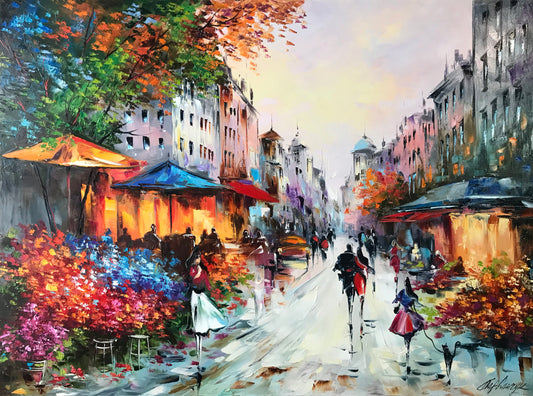 Romantic Paris Original Oil Painting, Romantic Wall Art, Evening Walk in Paris Painting, Night City Canvas Art, Paris Oil Painting