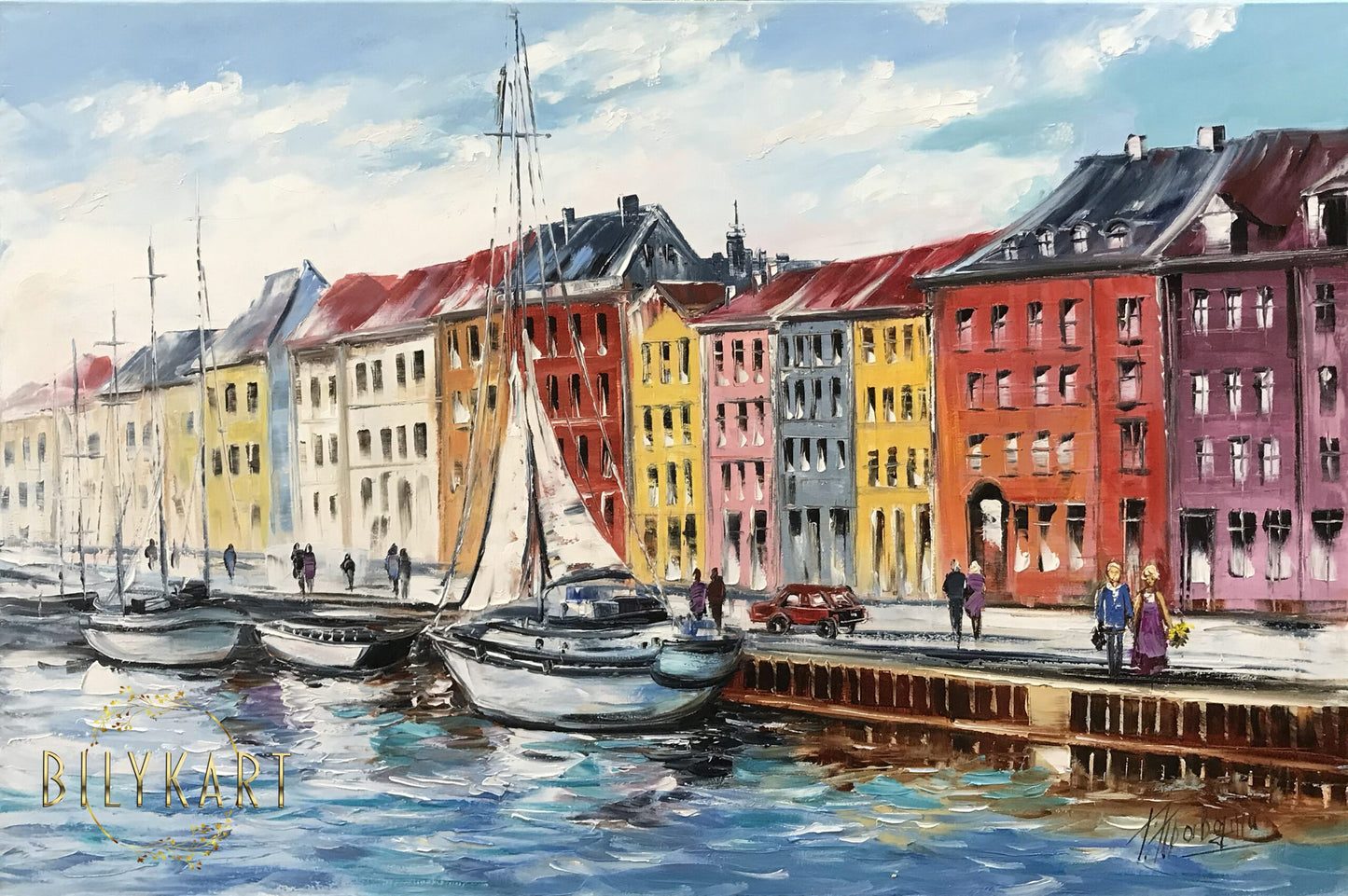 Colorful Copenhagen Painting on Canvas Nyhavn in Denmark Original Oil Painting Yacht Wall Art Denmark Gift Copenhagen Harbour Wall Art