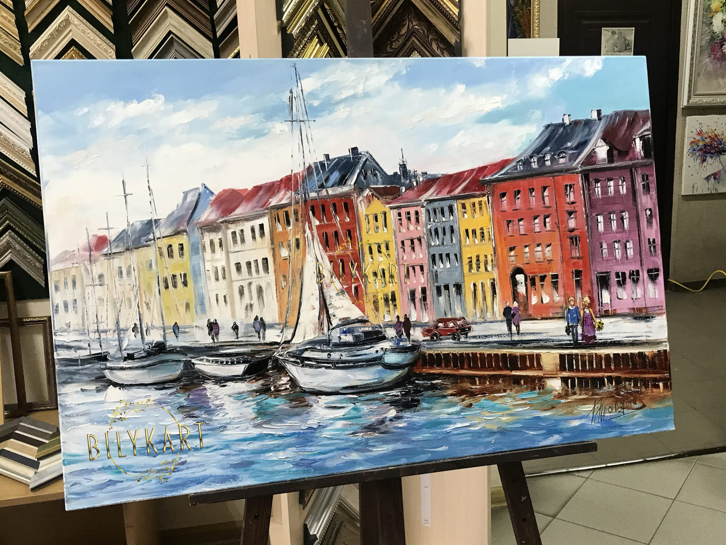 Colorful Copenhagen Painting on Canvas Nyhavn in Denmark Original Oil Painting Yacht Wall Art Denmark Gift Copenhagen Harbour Wall Art