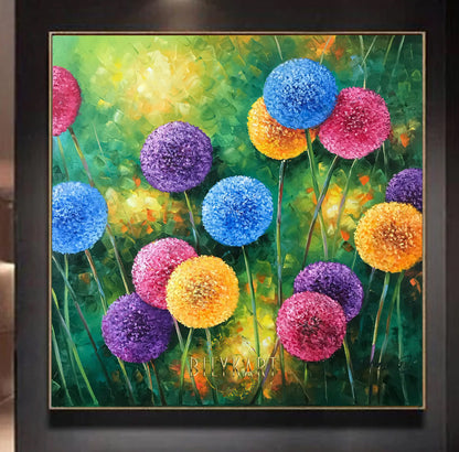 Colorful Dandelions Painting on Canvas Huge Abstract Dandelion Wall Art Extra Large Dandelion Artwork