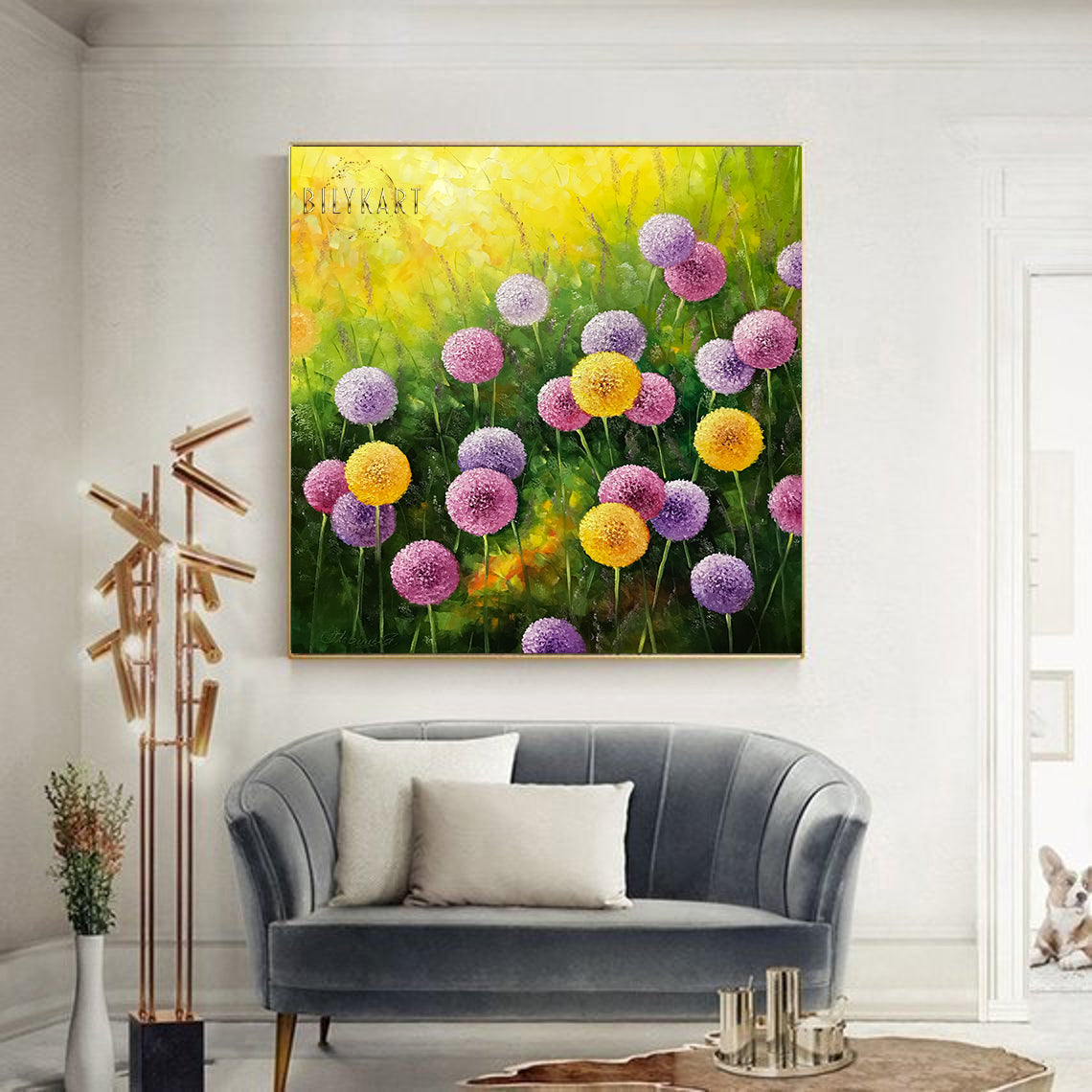 Large Dandelion Painting on Canvas Wild Flower Meadow Canvas Wall Art Abstract Colorful Dandelions Oil Paintings