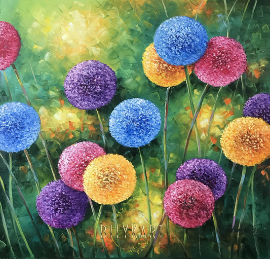 Colorful Dandelions Painting on Canvas Huge Abstract Dandelion Wall Art Extra Large Dandelion Artwork