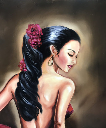 Flamenco Dancer Oil Painting on Canvas Original Woman in Red Dress Art Emotional Artwork Passion Painting Modern Dance Wall Art