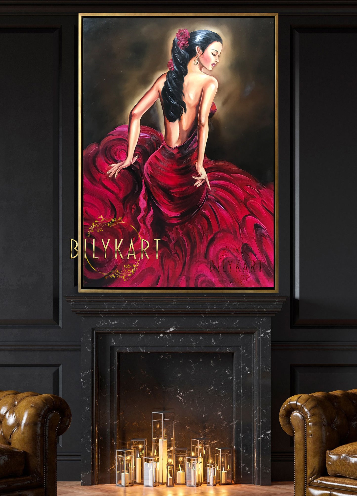 Flamenco Dancer Oil Painting on Canvas Original Woman in Red Dress Art Emotional Artwork Passion Painting Modern Dance Wall Art