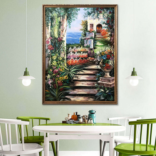 Positano Coast Oil Painting Original Italian Landscape Art Flower Garden Artwork Italy Painting on Canvas Italy Wall Art Amalfi Coast Painting
