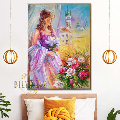 pretty girl painting on canvas