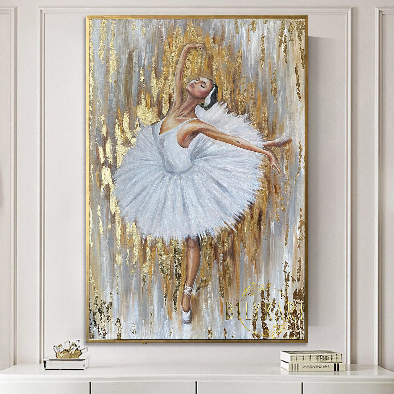Abstract Ballerina Oil Painting Original Gold Ballerina Wall Decor Dancing Girl Art Ballet Painting Gold Leaf Ballerina Painting on Canvas