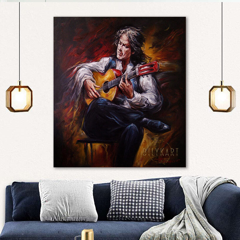 guitarist painting on canvas