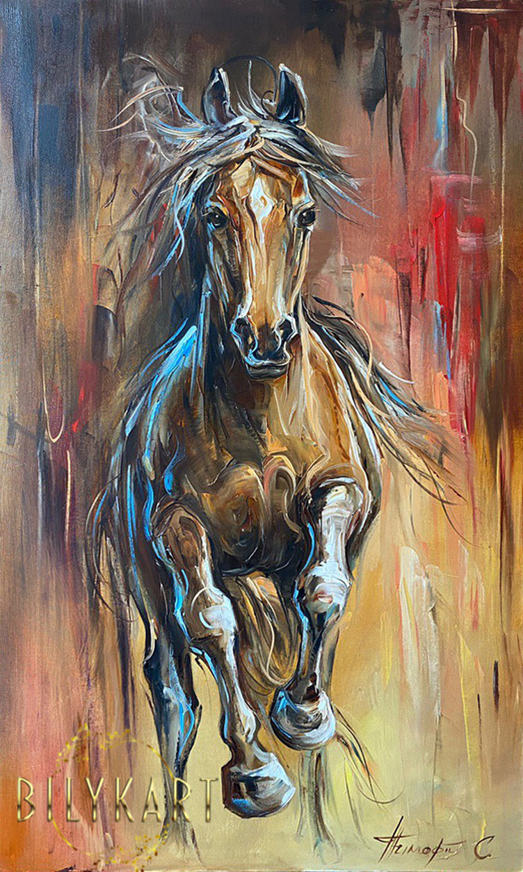 Running Horse Oil Painting on Canvas by BilykArt Gallery