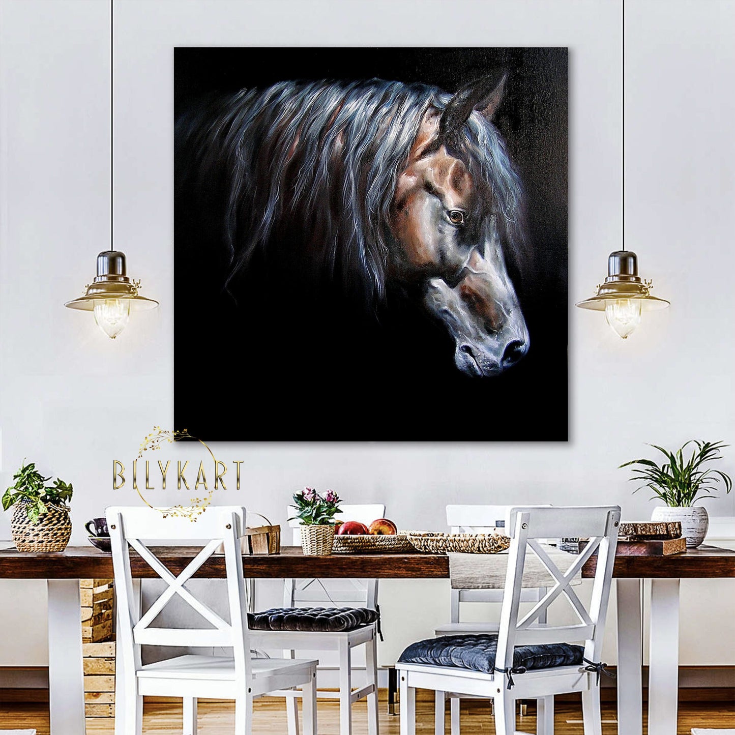 Large Horse Oil Painting Black and White Animal Wall Art Abstract Horse Painting on Canvas Customizable Horse Portrait Artwork