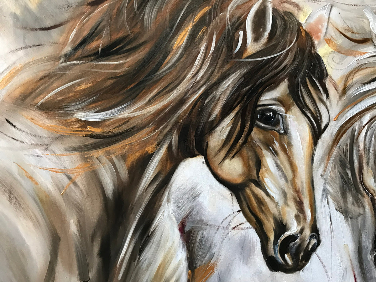 Large Horse Oil Painting on Canvas Abstract Wild Horse Art Two Horses ...