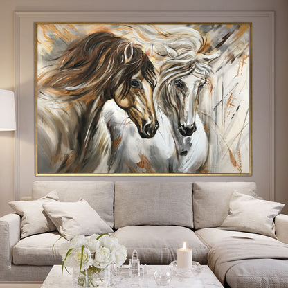 Large Horse Oil Painting on Canvas Abstract Wild Horse Art Two Horses Equestrian Painting Arabian Horse Artwork Extra Large White Horse Painting
