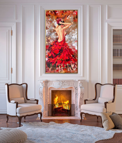 Lady in Red Oil Painting Original Woman Back Painting on Canvas Elegant Artwork Ballerina Painting Abstract Woman Wall Art 36x72"