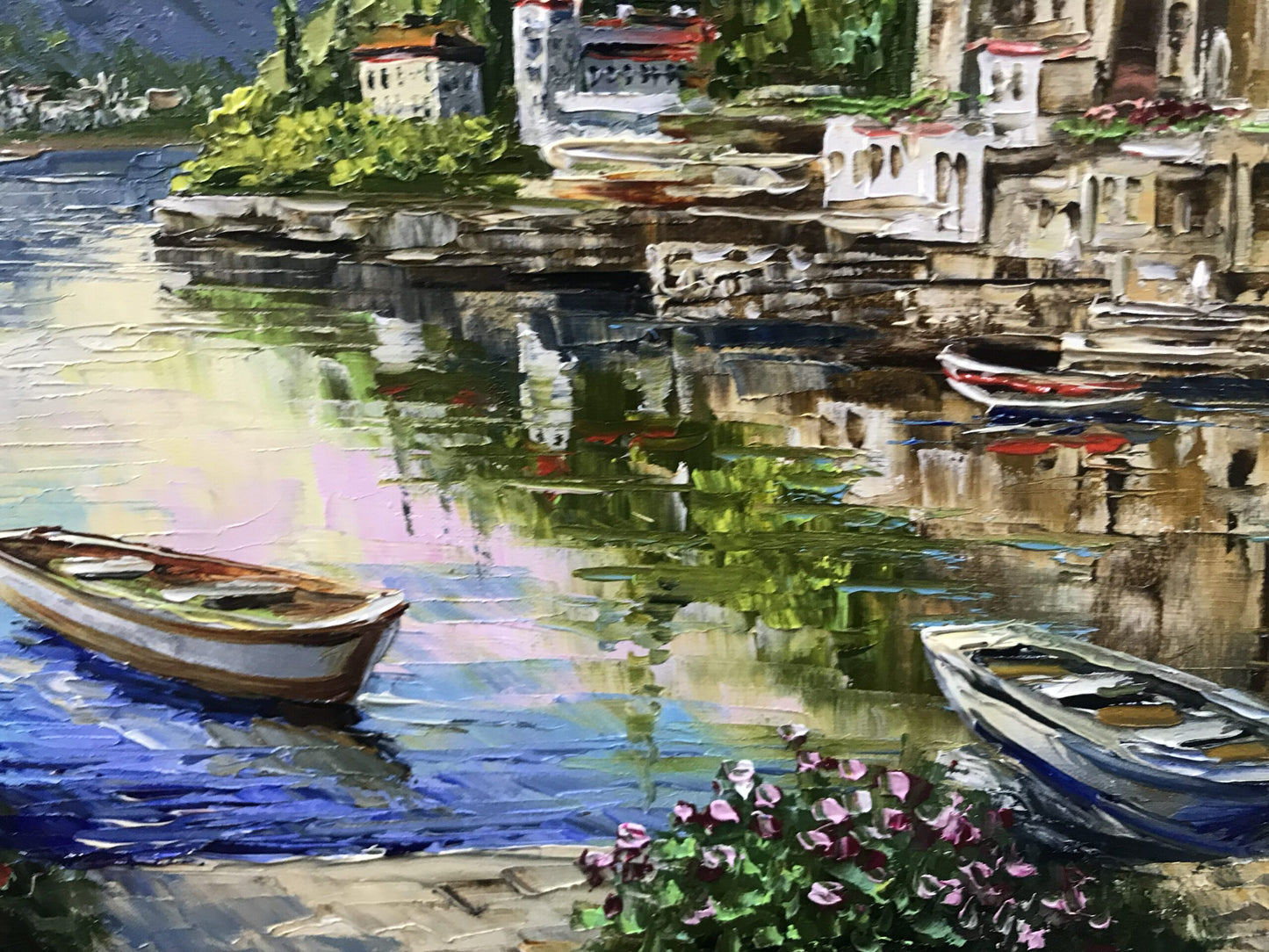 Large Painting of Lake Como Italy Landscape Oil Painting Original Bellagio Wall Art Lago Di Como Italy Paintings for Sale