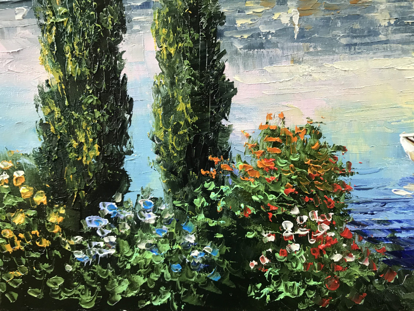 Large Painting of Lake Como Italy Landscape Oil Painting Original Bellagio Wall Art Lago Di Como Italy Paintings for Sale