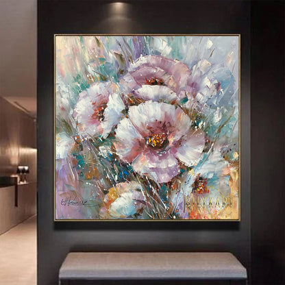 Oversized Abstract Floral Paintings on Canvas Pink Turquoise Floral Wall Art Large Flower Oil Paintings Modern Painting Abstract