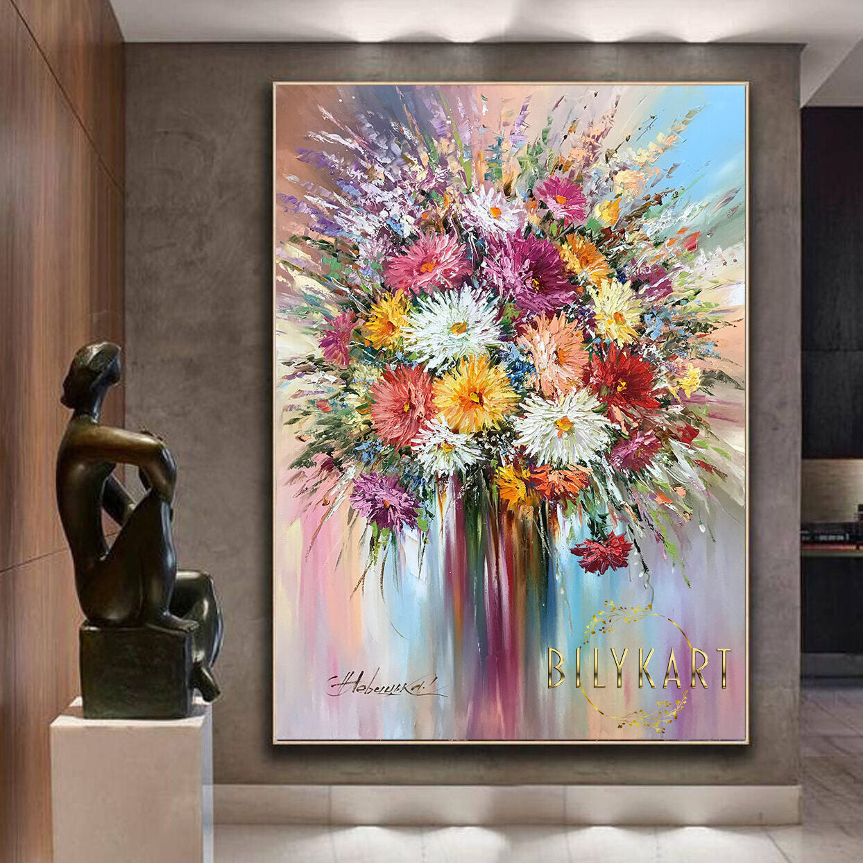 large colorful abstract flowers oil painting