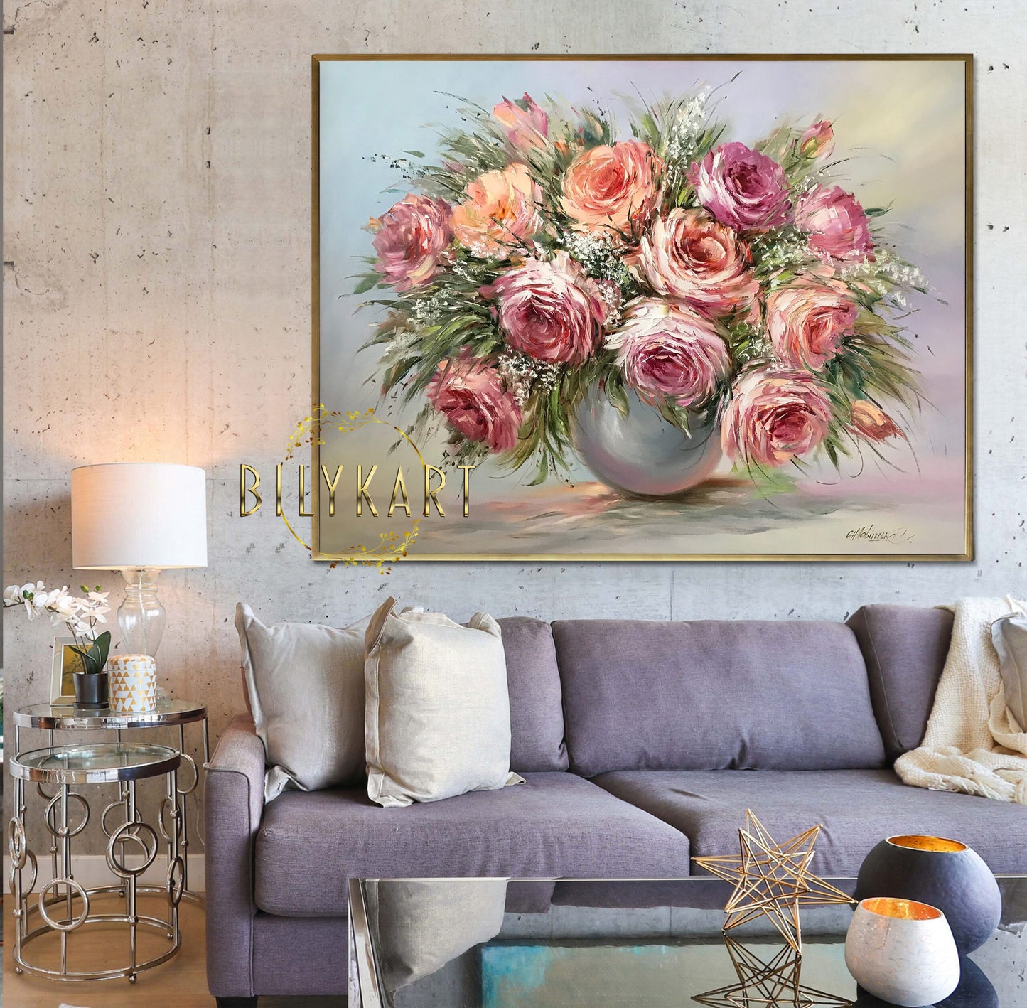 Pink Roses in a Vase Oil painting Original Large Floral Wall Decor Still Life Flowers in Vase Painting on Canvas Flower Artwork